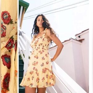 Urban Outfitters Yellow Floral Ruffle Sleeve Dress